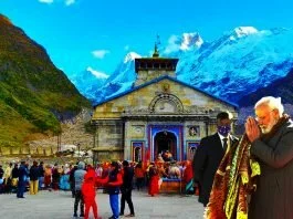 While providing prayers at Baba Kedarnath Temple in Uttarakhand and unveiling a 13-foot-tall statue of Adi Guru Shankaracharya